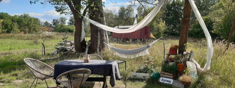 albertinenhof havelland brandenburg ehemalige ziegelei sternenpark schafbeweidung streuobstwiese vogelschutzhecke naturschutz gaertnerei regenerative landwirtschaft schutz durch nutzung tiny house bauwagen sternenzelt haengematten