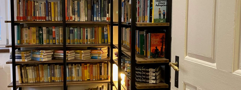 altes pfarrhaus denkmalschutz lehmputz hanf jute dämmung kalkputz sanierung mit natuerlichen baumaterialien flohmarktfunde vintage second hand recycling upcycling retro eifel nachhaltiger urlaub in der natur suedeifel luxemburg belgien mit der familie bibliothek