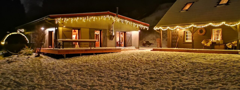 bergquartier herzhausen ferienhaus oberharz berge in der natur mit kindern gruppe grossfamilie winterurlaub norddeutschlands hoechstes gebirge aussenansicht winter bei nacht