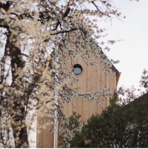 trafohaeuschen umspannstation ferienturm tiny house tiny tower aussergewoehnliche unterkunft weniger ist mehr leben auf kleinem raum bewahren von bestand urlaub in bayern im gruenen in der natur nationalpark biosphaerenreservat rhoen wald ruhe still entspannung auszeit podcast aufnehmen buch schreiben musik machen weekendescape hideaway bad kissingen franken great spa of the world unesco turm apfelbluete